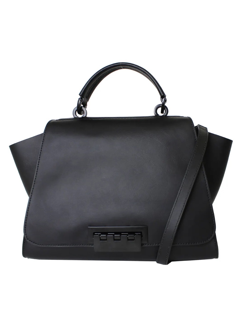 Eartha by Zac Posen (black on black) Classic Black Structured Top-Handle Satchel